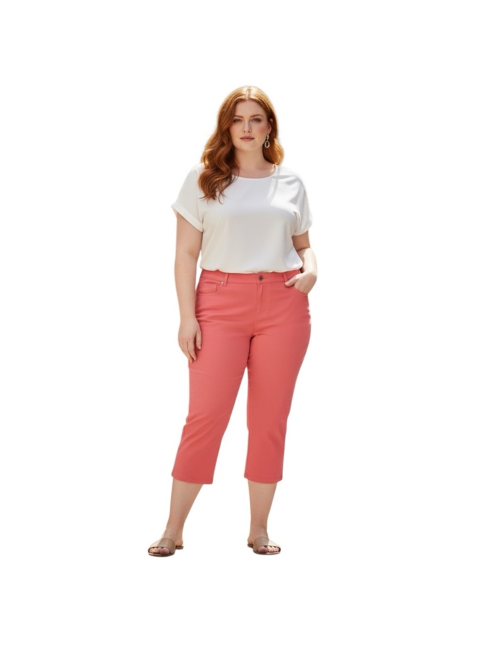 St. John's Bay Plus Size Coral Peach Casual Pants - Button Waist 18W